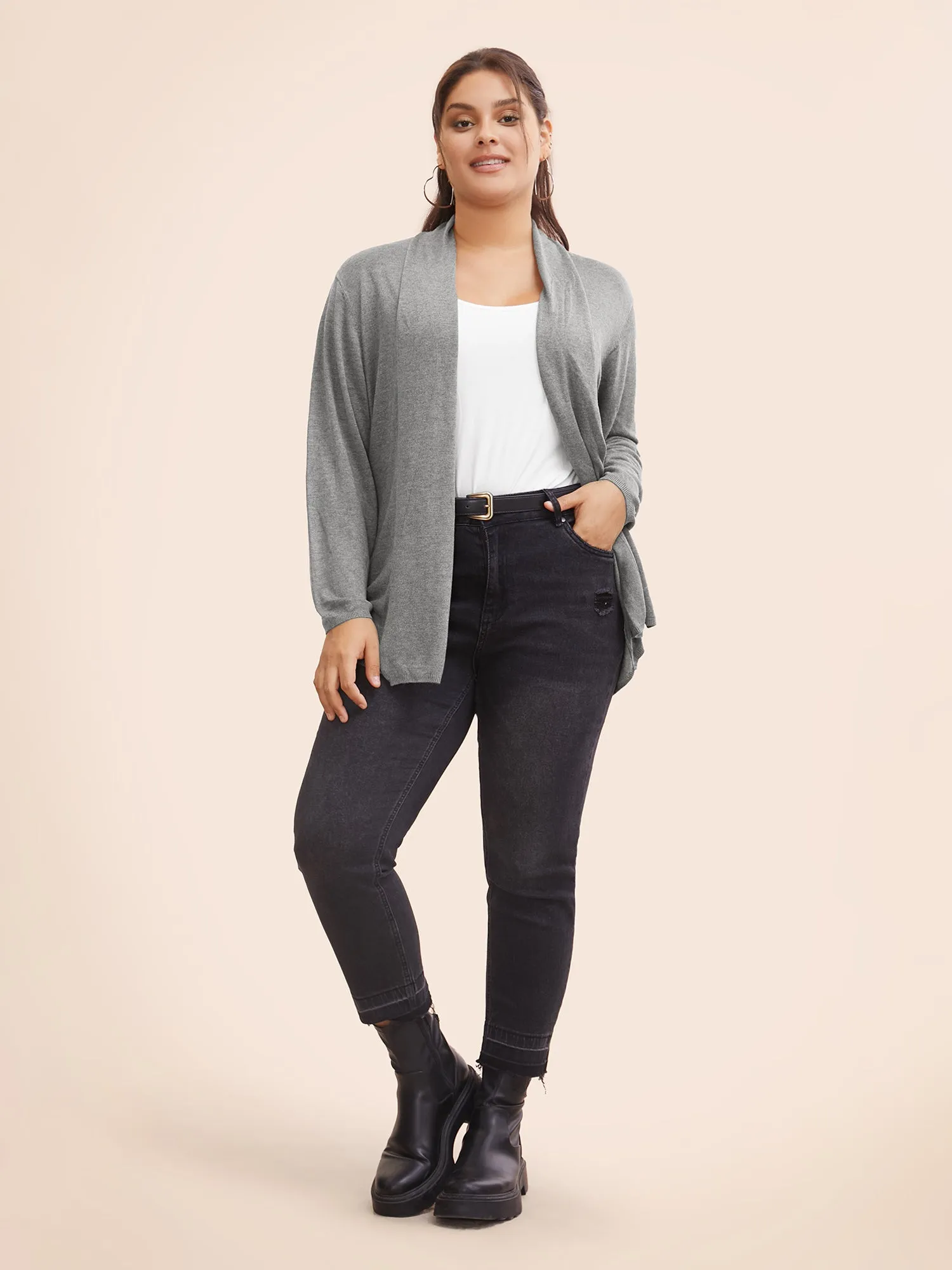 Supersoft Essentials Plain Lapel Collar Drape Cardigan sold by Bloomchic product image thumbnail 4