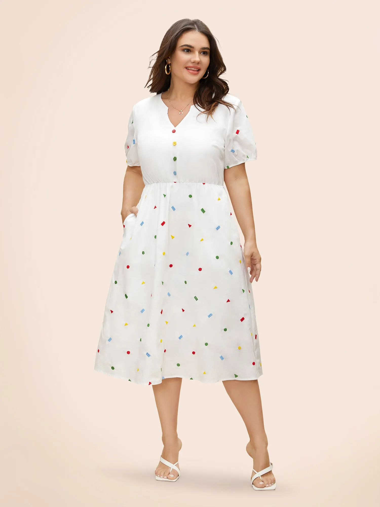 Cotton Confetti Print Elastic Waist Midi Dress sold by Bloomchic