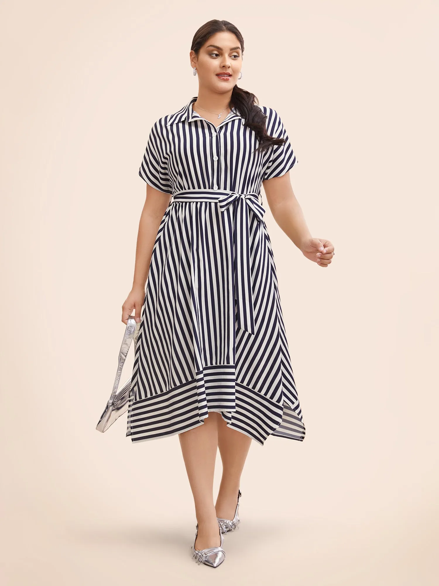 Shirt Collar Striped Hanky Hem Dress sold by Bloomchic product image thumbnail 2