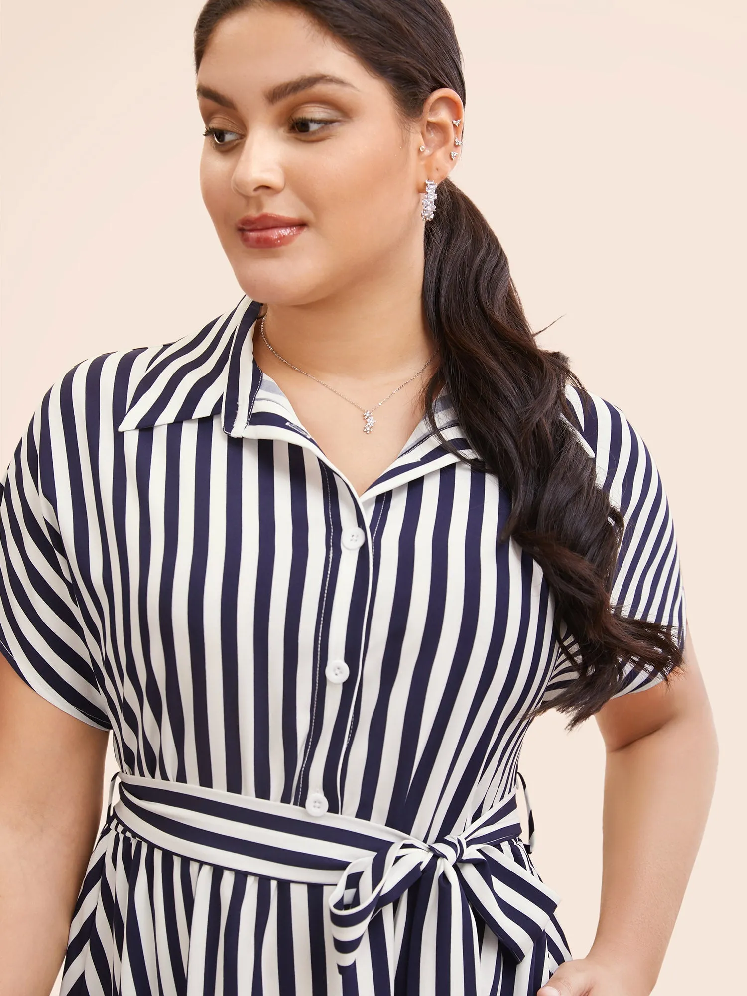 Shirt Collar Striped Hanky Hem Dress sold by Bloomchic product image thumbnail 4