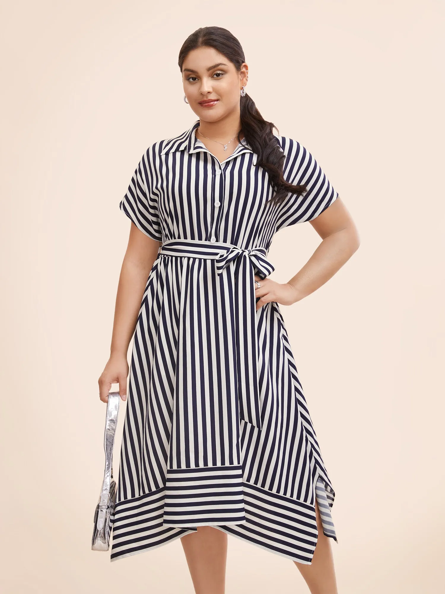 Shirt Collar Striped Hanky Hem Dress sold by Bloomchic