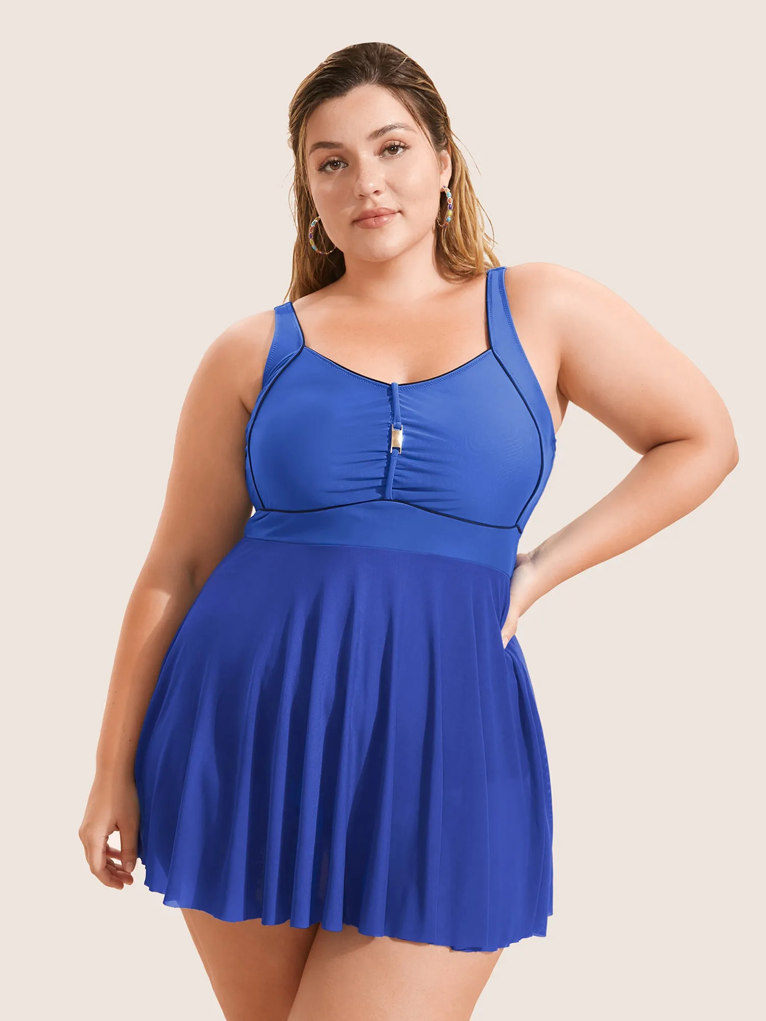 Solid Heart Neckline Gathered Dress sold by Bloomchic