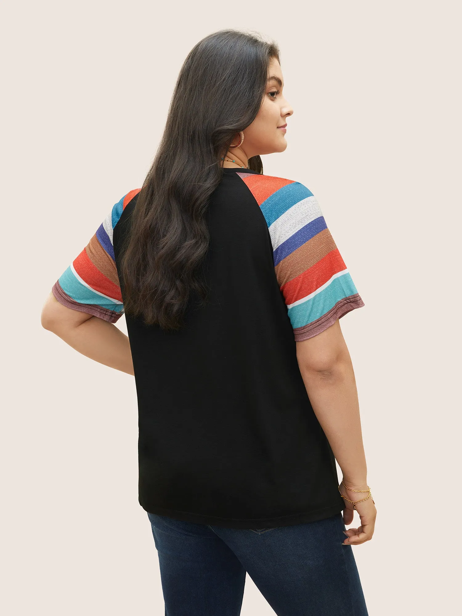 Striped Contrast Raglan Sleeve Round Neck T-shirt sold by Bloomchic product image thumbnail 2
