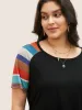 Striped Contrast Raglan Sleeve Round Neck T-shirt sold by Bloomchic