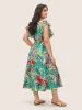 Floral Wrap Patchwork Ruffle Cap Sleeve Dress sold by Bloomchic