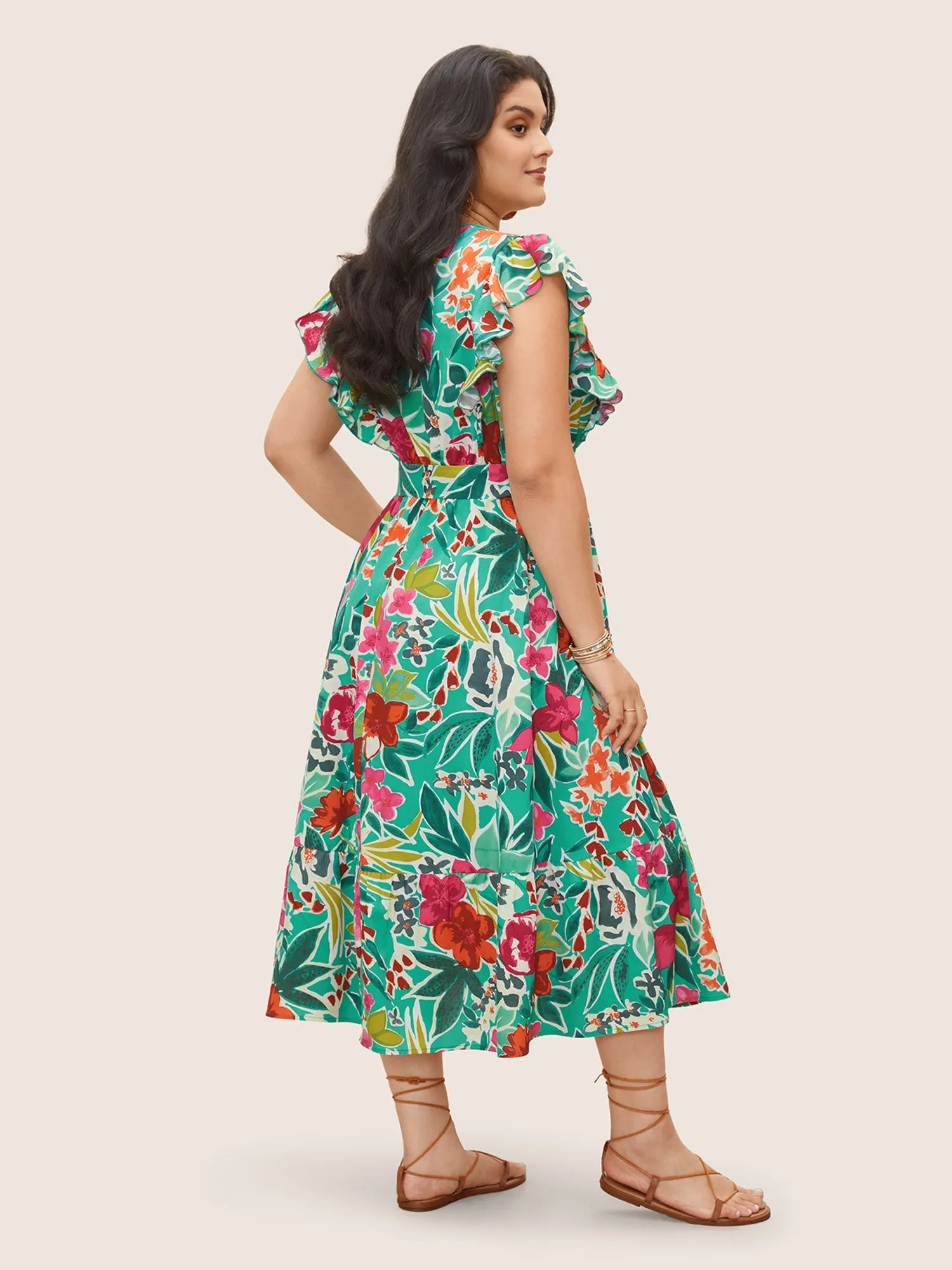 Floral Wrap Patchwork Ruffle Cap Sleeve Dress sold by Bloomchic product image thumbnail 3
