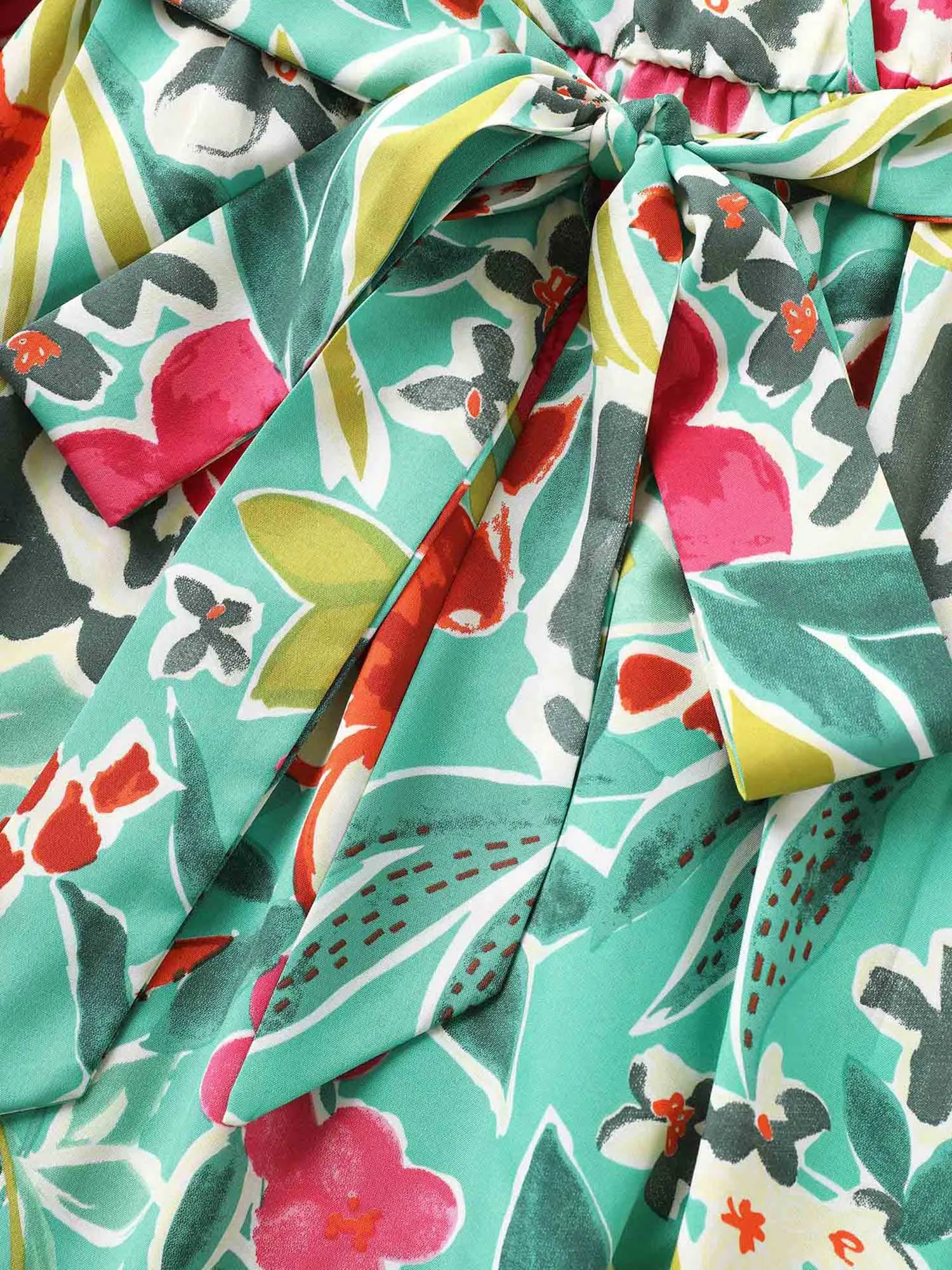 Floral Wrap Patchwork Ruffle Cap Sleeve Dress sold by Bloomchic product image thumbnail 5