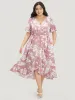 Floral Print Surplice Neck Pocket Ruffle Trim Asymmetrical Dress sold by Bloomchic