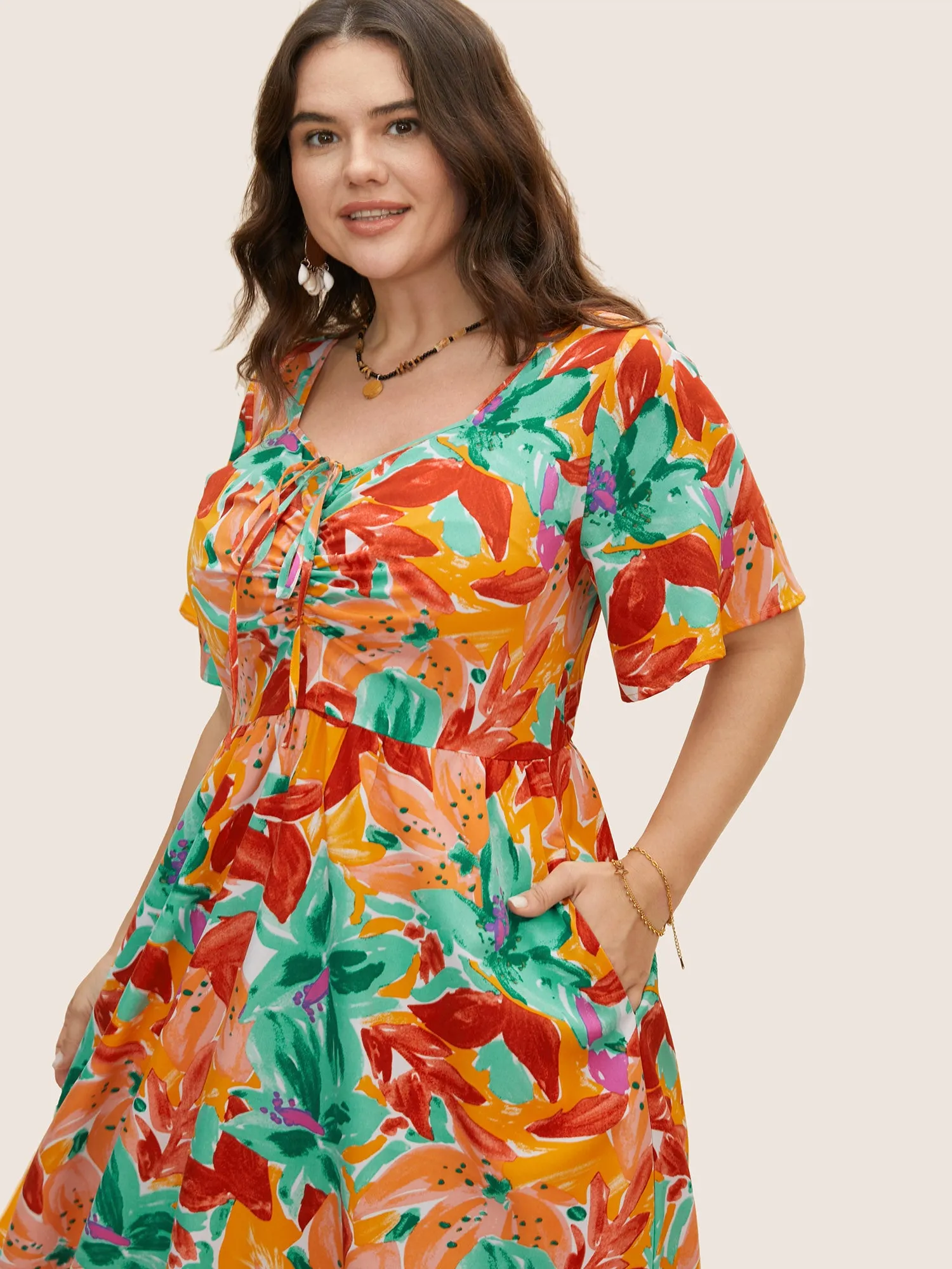 Heart Neckline Floral Drawstring Maxi Dress sold by Bloomchic product image thumbnail 4