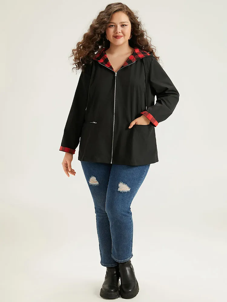 Halloween Zipper Drawstring Plaid Contrast Patchwork Jacket sold by Bloomchic product image thumbnail 3