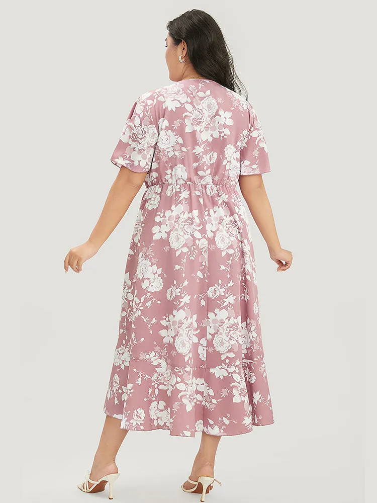 Floral Print Surplice Neck Pocket Ruffle Trim Asymmetrical Dress sold by Bloomchic product image thumbnail 4