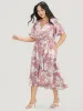 Floral Print Surplice Neck Pocket Ruffle Trim Asymmetrical Dress sold by Bloomchic