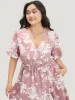 Floral Print Surplice Neck Pocket Ruffle Trim Asymmetrical Dress sold by Bloomchic
