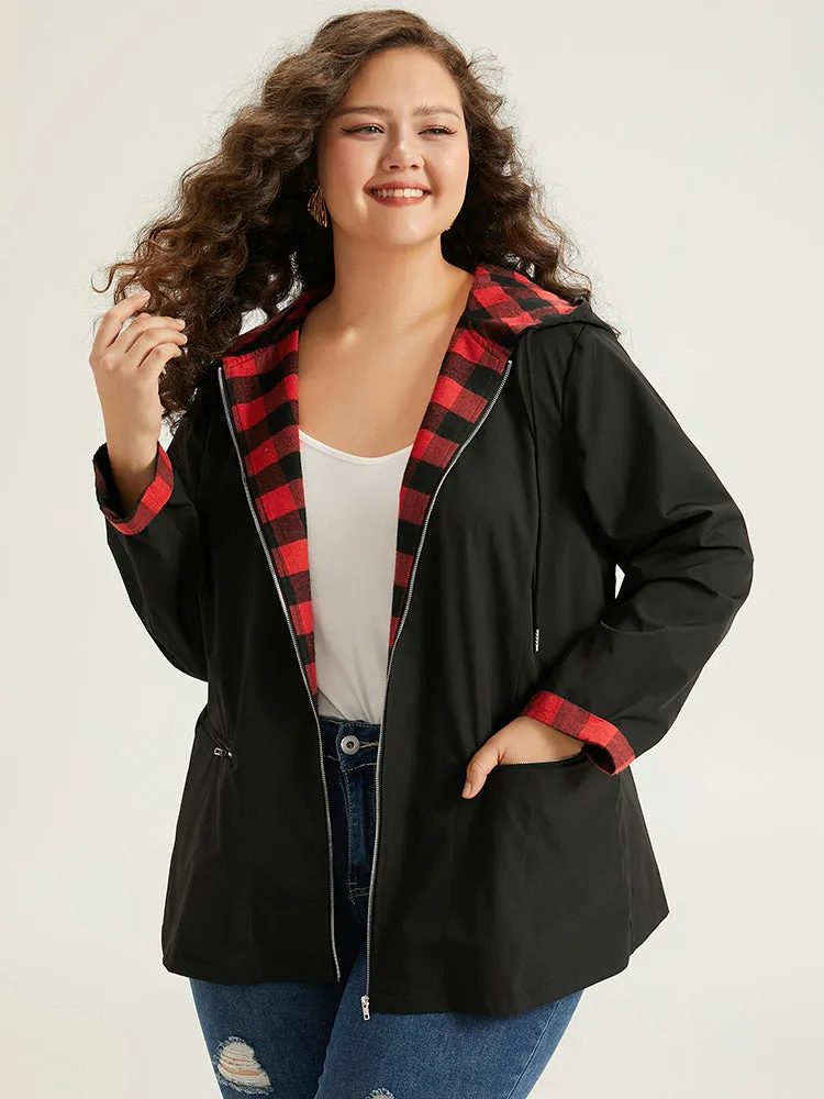 Halloween Zipper Drawstring Plaid Contrast Patchwork Jacket sold by Bloomchic product image thumbnail 4