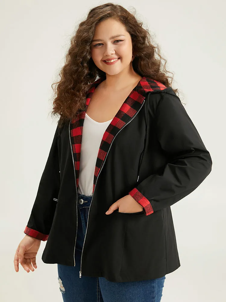 Halloween Zipper Drawstring Plaid Contrast Patchwork Jacket sold by Bloomchic