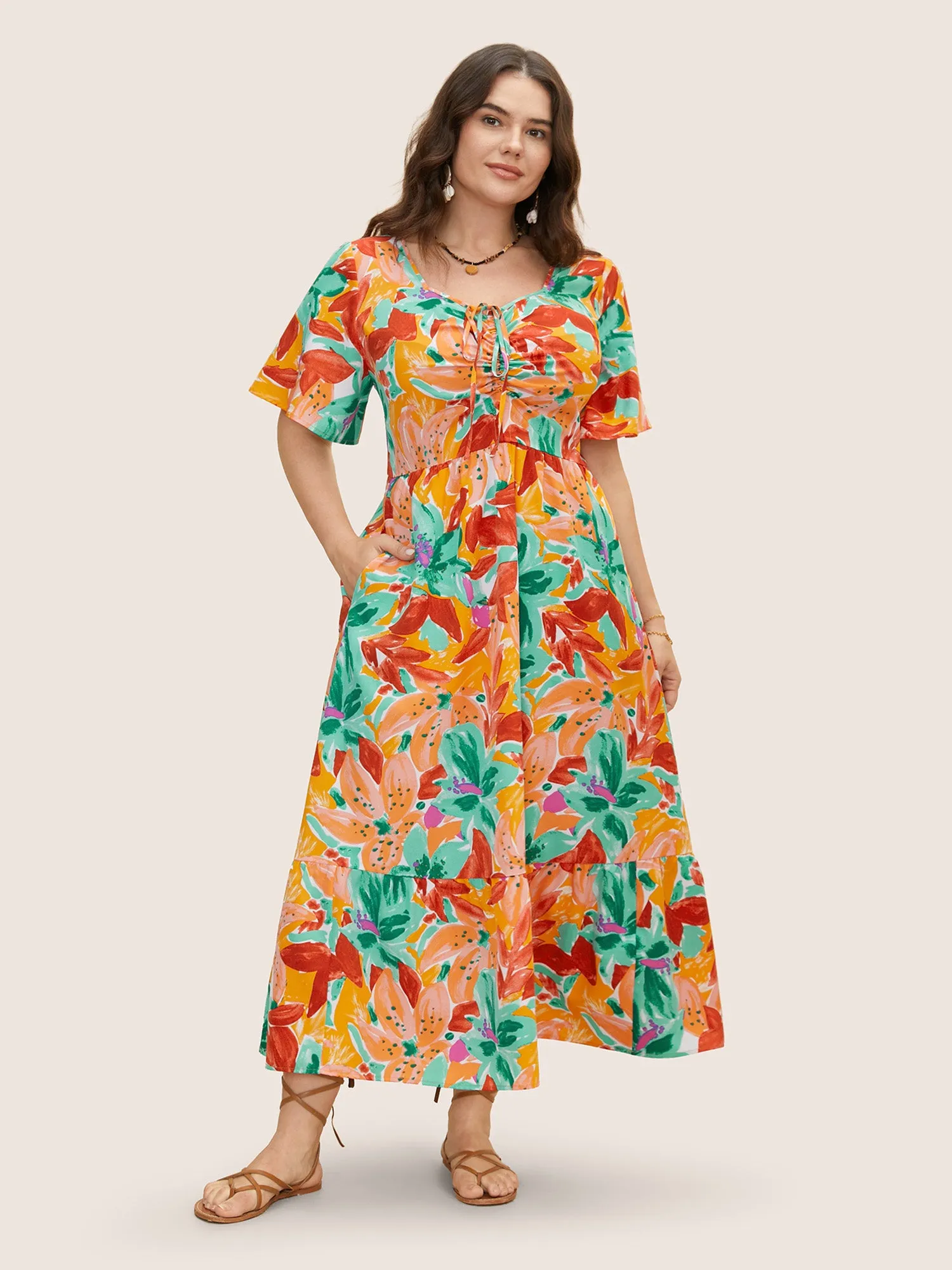 Heart Neckline Floral Drawstring Maxi Dress sold by Bloomchic product image thumbnail 2