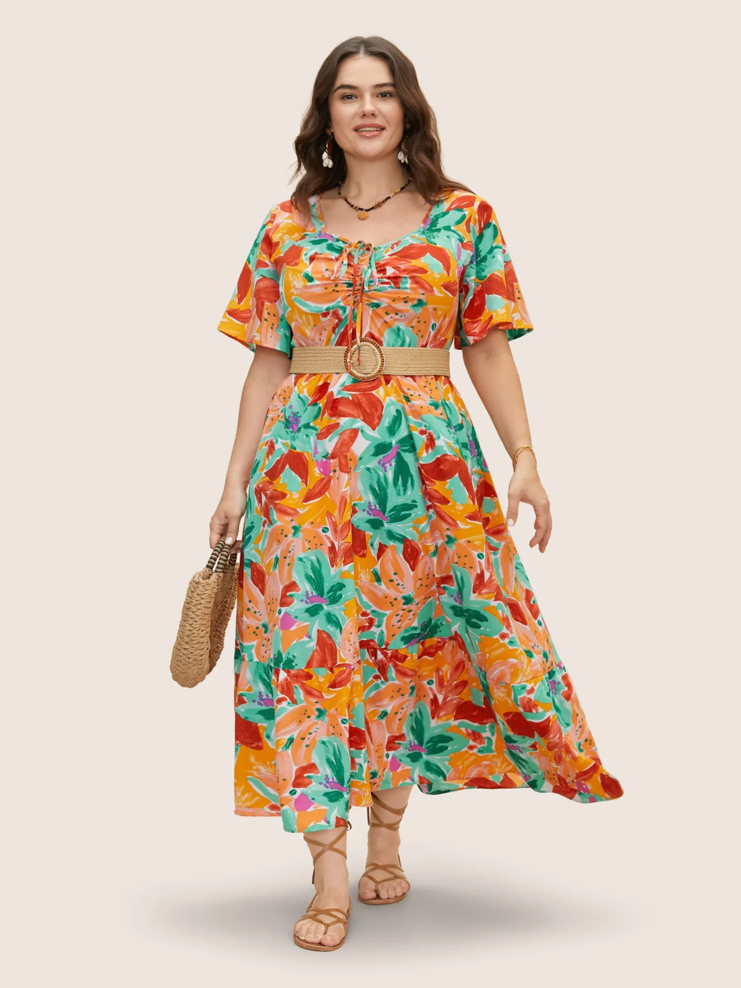 Heart Neckline Floral Drawstring Maxi Dress sold by Bloomchic