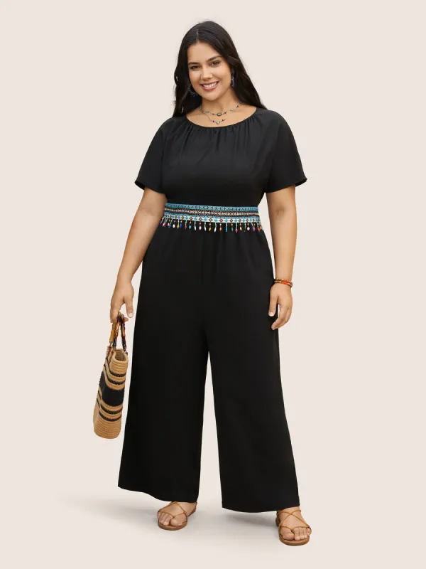 Boho Style Gathered Texture Batwing Sleeve Jumpsuit sold by Bloomchic