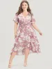 Floral Print Surplice Neck Pocket Ruffle Trim Asymmetrical Dress sold by Bloomchic