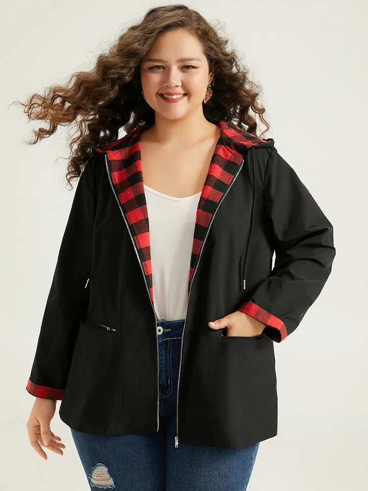 Halloween Zipper Drawstring Plaid Contrast Patchwork Jacket sold by Bloomchic product image thumbnail 5