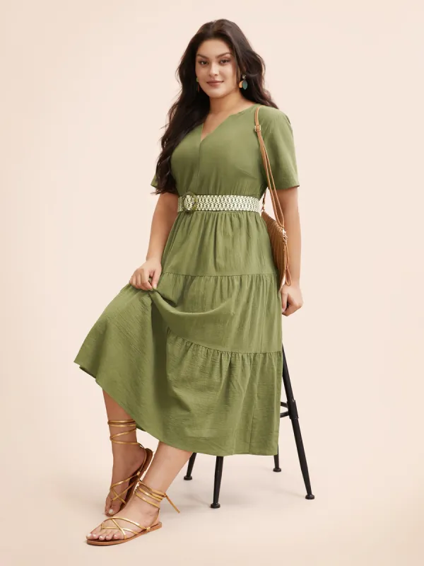 Notched Shirred Ruffle Layered Hem Dress sold by Bloomchic
