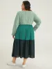 Colorblock Contrast Keyhole Layered Hem Dress sold by Bloomchic