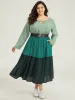 Colorblock Contrast Keyhole Layered Hem Dress sold by Bloomchic