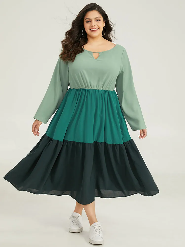 Colorblock Contrast Keyhole Layered Hem Dress sold by Bloomchic product image thumbnail 3