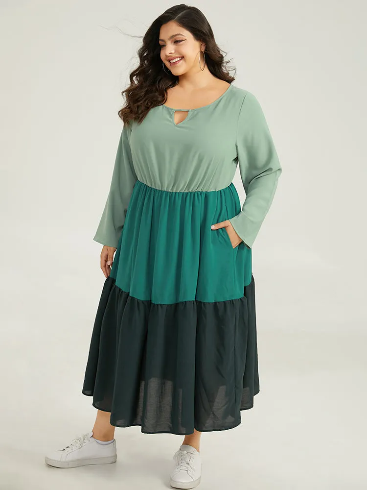 Colorblock Contrast Keyhole Layered Hem Dress sold by Bloomchic product image thumbnail 4