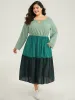 Colorblock Contrast Keyhole Layered Hem Dress sold by Bloomchic