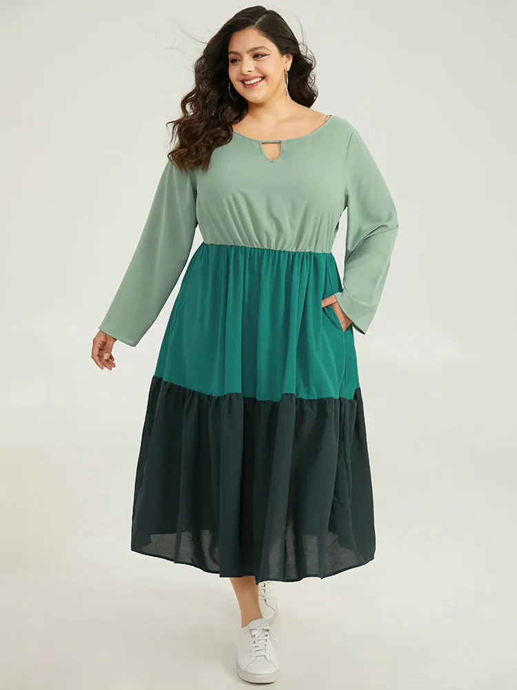 Colorblock Contrast Keyhole Layered Hem Dress sold by Bloomchic