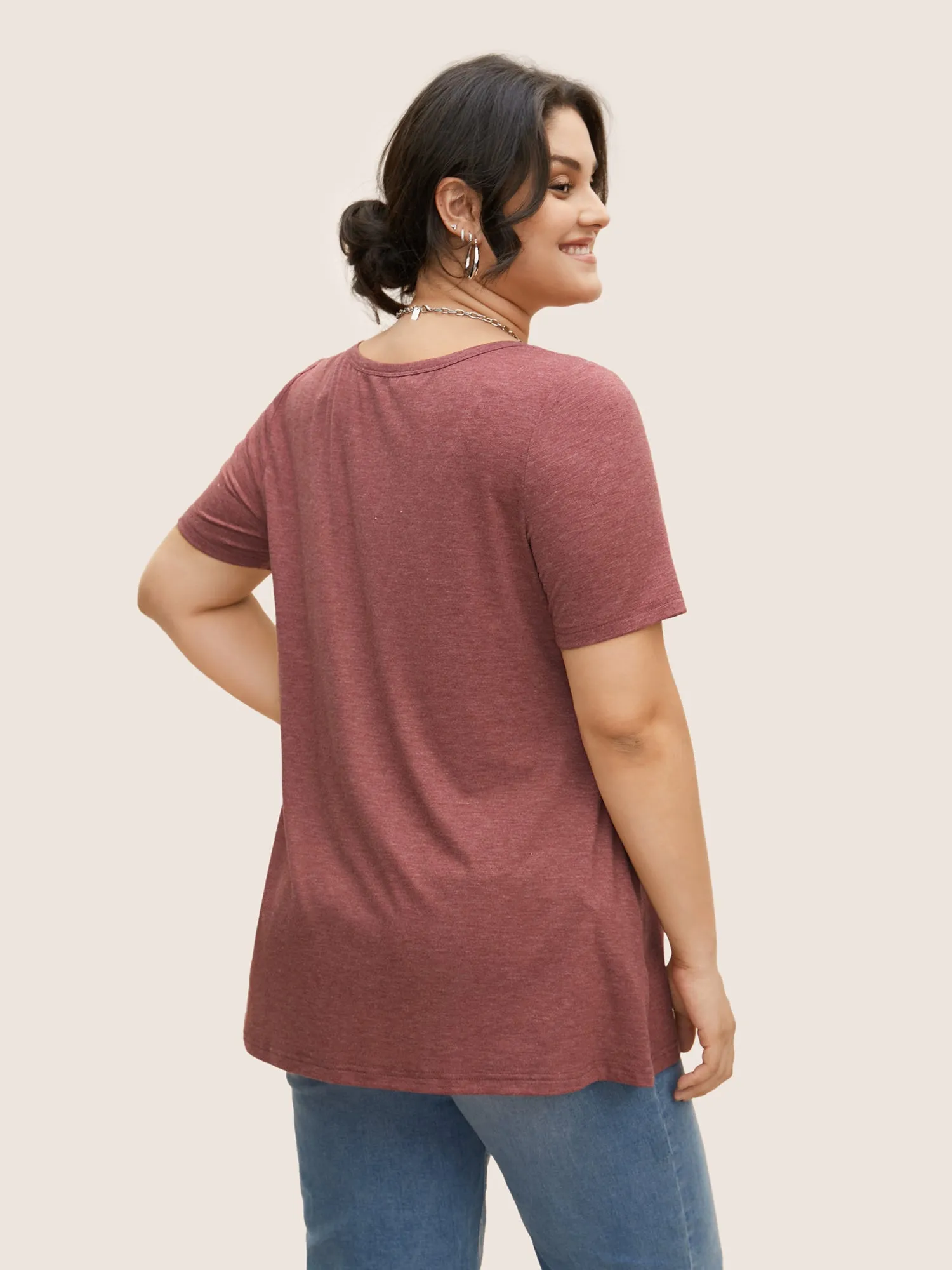 Solid Heather Crew Neck Button Detail T-shirt sold by Bloomchic product image thumbnail 2