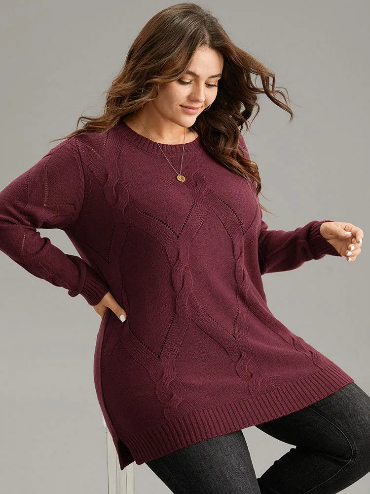 Eyelet Cable Knit Elastic Hem Pullover sold by Bloomchic product image thumbnail 3