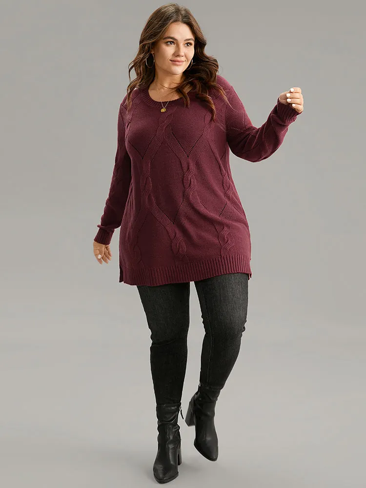 Eyelet Cable Knit Elastic Hem Pullover sold by Bloomchic product image thumbnail 4