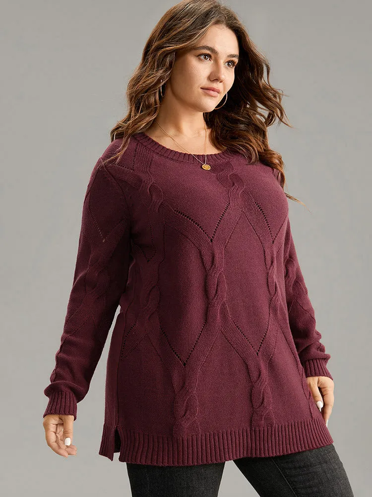 Eyelet Cable Knit Elastic Hem Pullover sold by Bloomchic