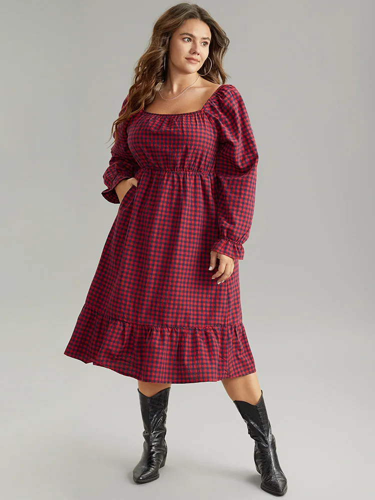 Gingham Square Neck Shirred Gathered Ruffles Dress sold by Bloomchic product image thumbnail 2