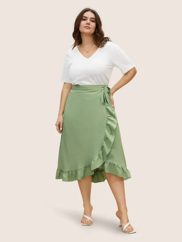 Plain Ruffle Trim Tie Knot Skirt sold by Bloomchic