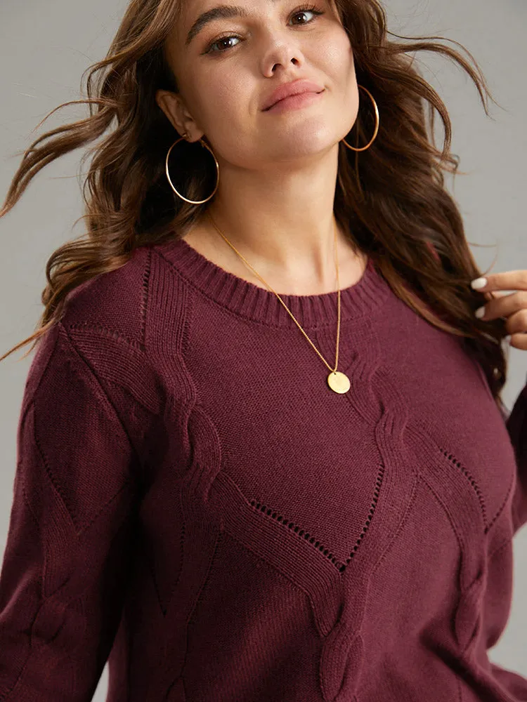 Eyelet Cable Knit Elastic Hem Pullover sold by Bloomchic product image thumbnail 5