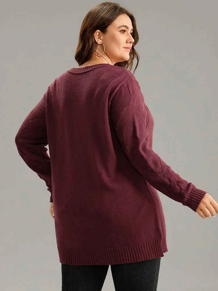 Eyelet Cable Knit Elastic Hem Pullover sold by Bloomchic product image thumbnail 2