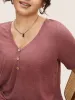 Solid Heather Crew Neck Button Detail T-shirt sold by Bloomchic