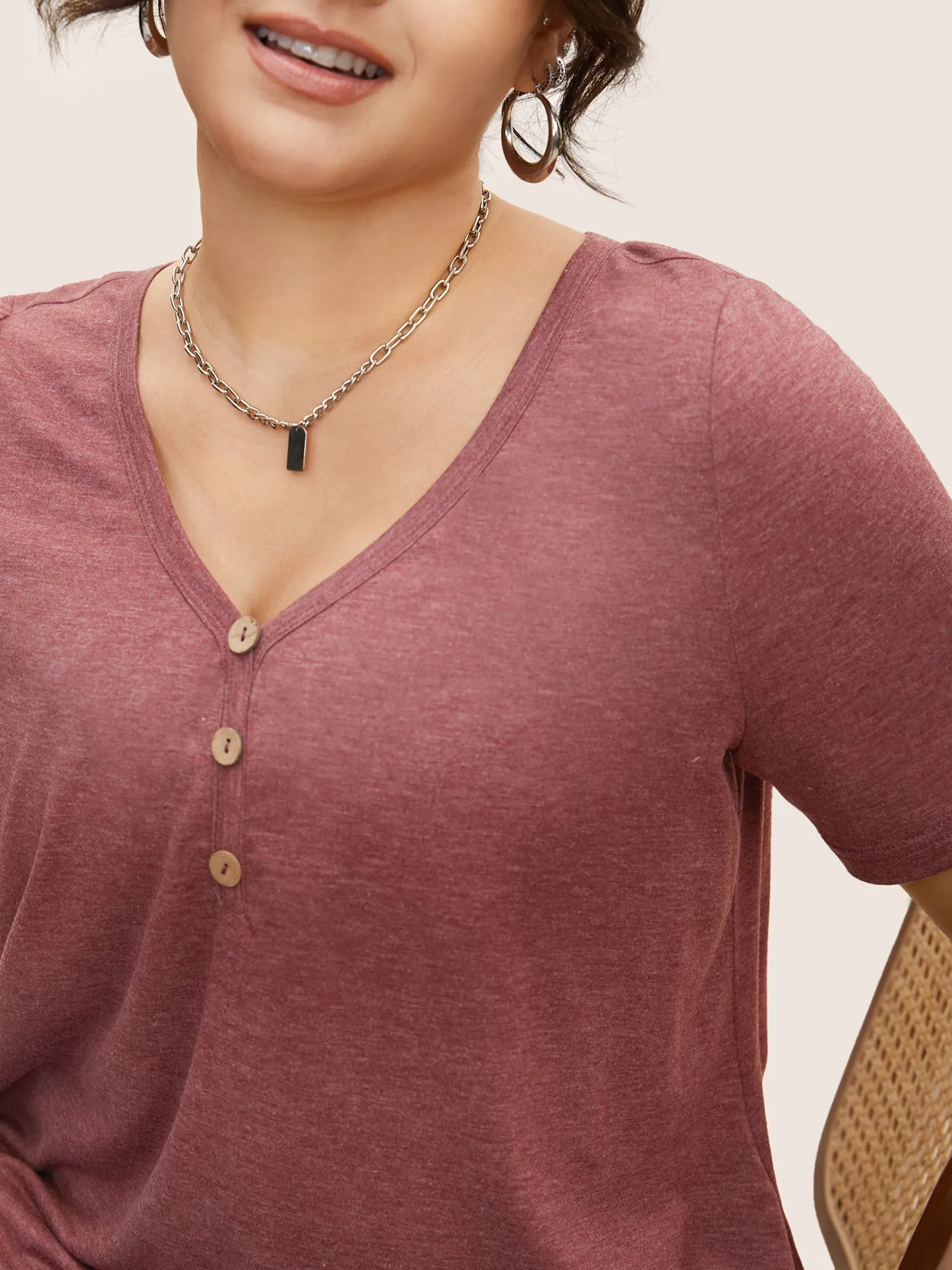 Solid Heather Crew Neck Button Detail T-shirt sold by Bloomchic product image thumbnail 4