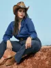 Stretch Denim Lotus Leaf Neckline Shirt sold by Bloomchic