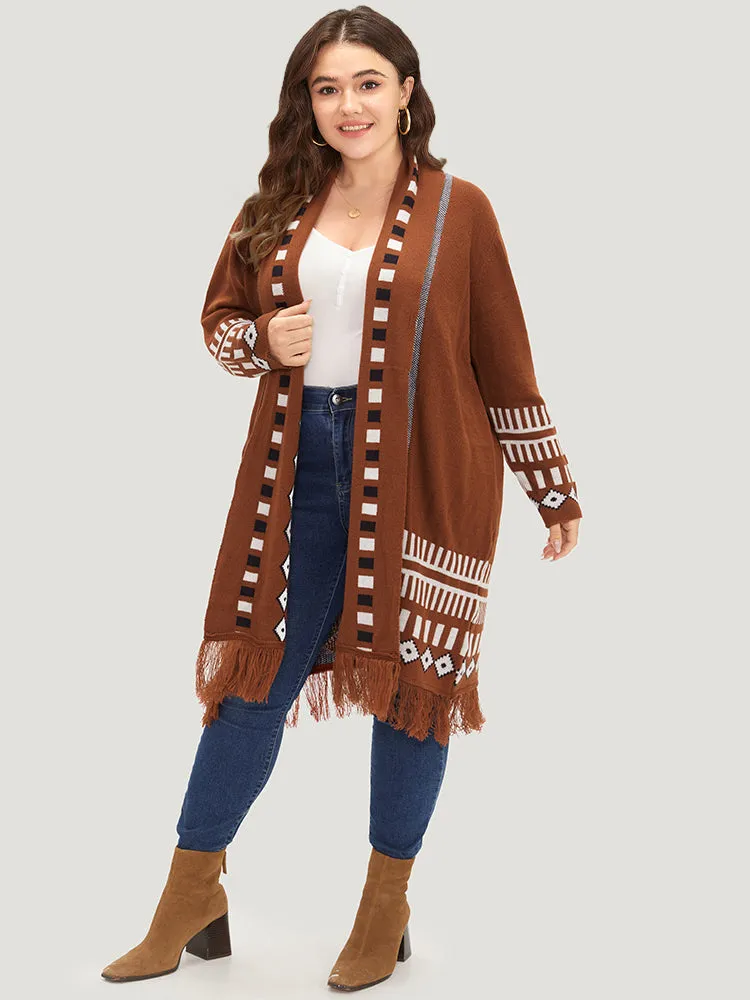 Geometric Tassel Trim Open Front Cardigan sold by Bloomchic product image thumbnail 3