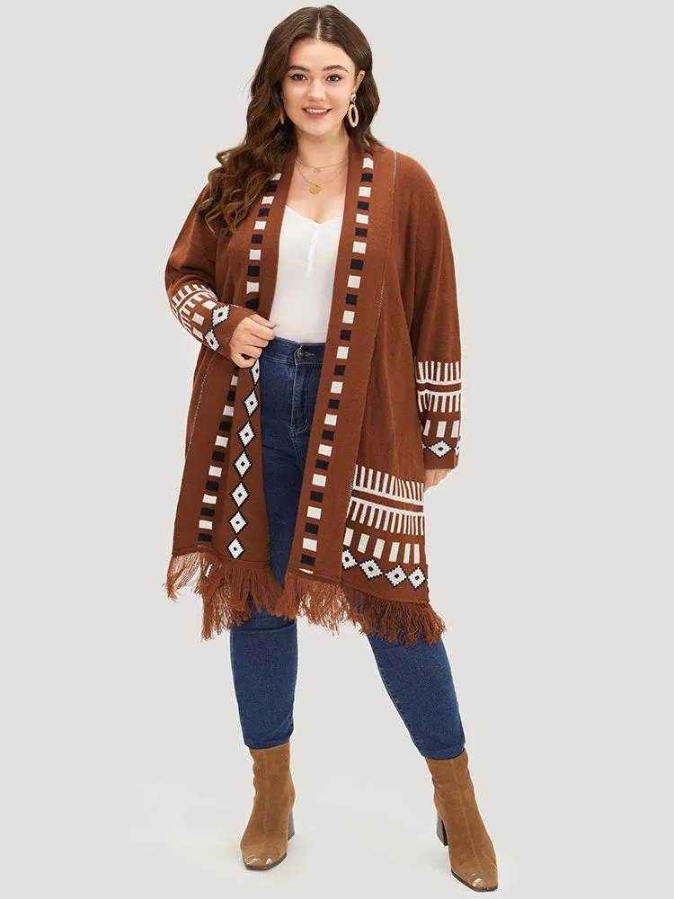 Geometric Tassel Trim Open Front Cardigan sold by Bloomchic product image thumbnail 4