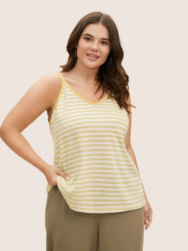 Cotton Contrast Striped Adjustable Straps Cami Top sold by Bloomchic