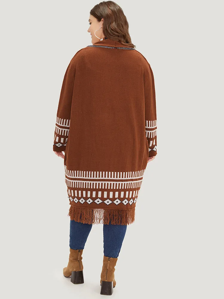 Geometric Tassel Trim Open Front Cardigan sold by Bloomchic product image thumbnail 2