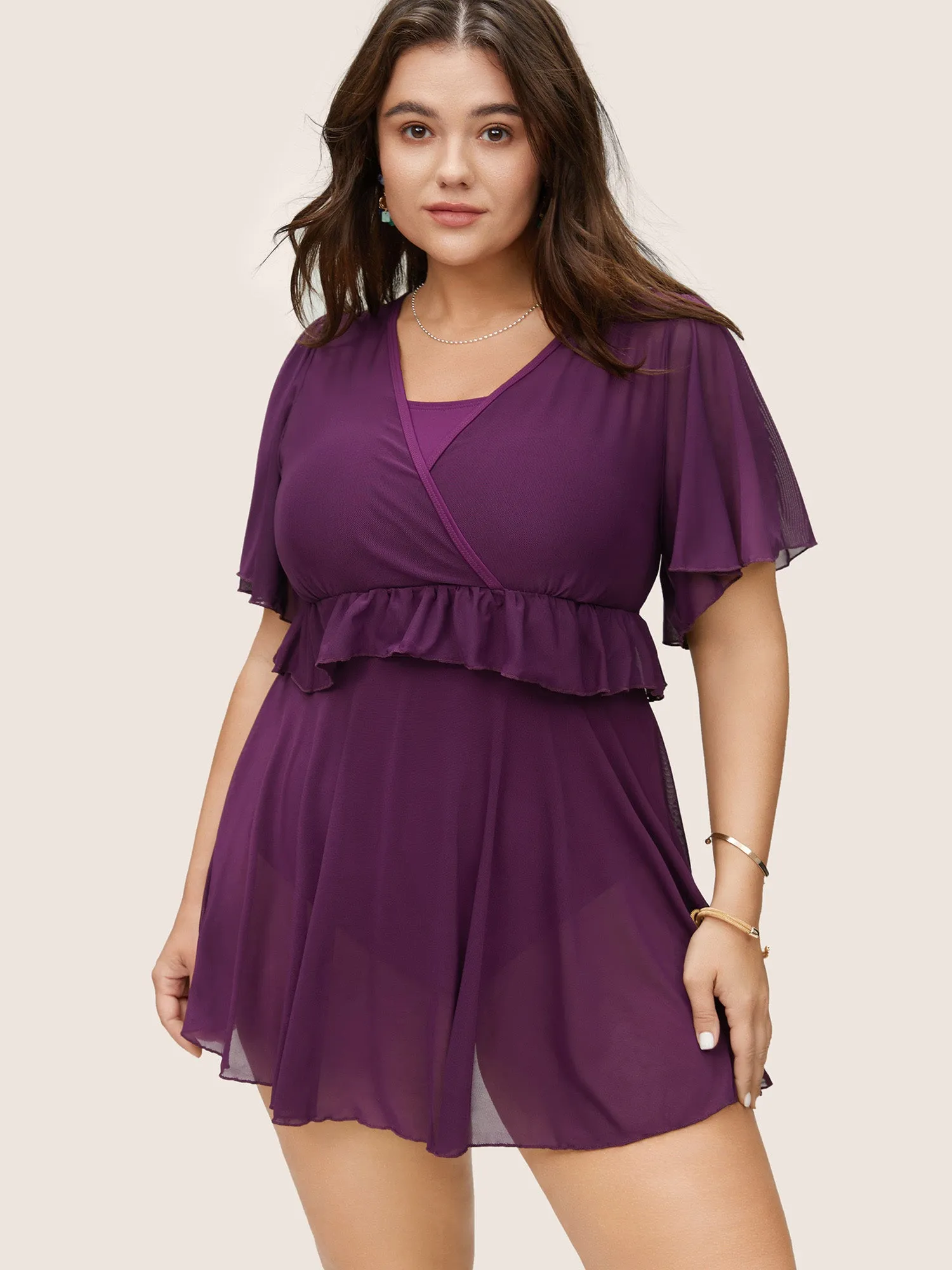 Layered Ruffle Trim Mesh Swim Dress sold by Bloomchic product image thumbnail 4