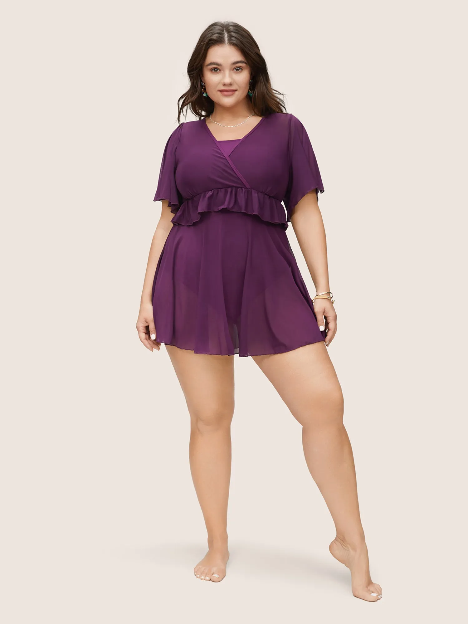 Layered Ruffle Trim Mesh Swim Dress sold by Bloomchic product image thumbnail 2
