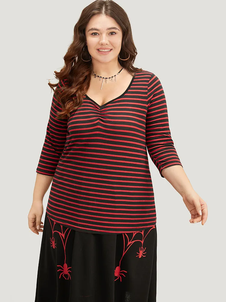Halloween Striped Two Tone Ruched T-shirt sold by Bloomchic product image thumbnail 5
