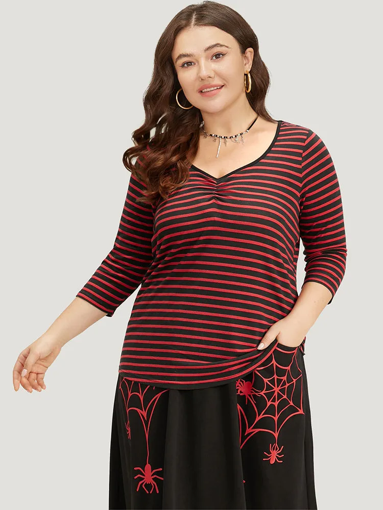 Halloween Striped Two Tone Ruched T-shirt sold by Bloomchic product image thumbnail 2